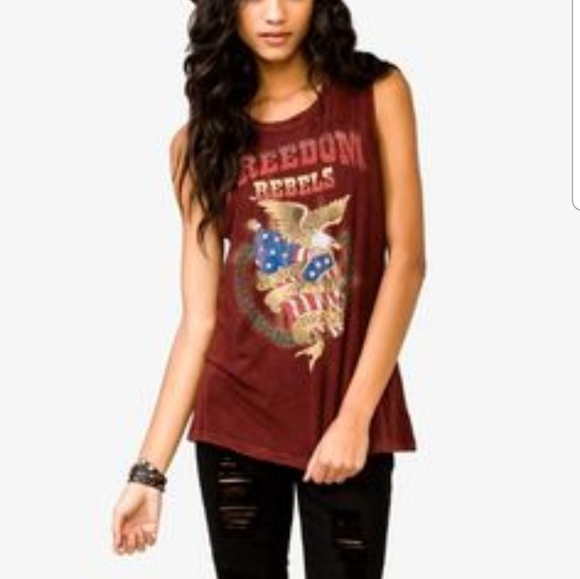 Forever 21 Tops - Forever 21 burgundy American tank top Sz L